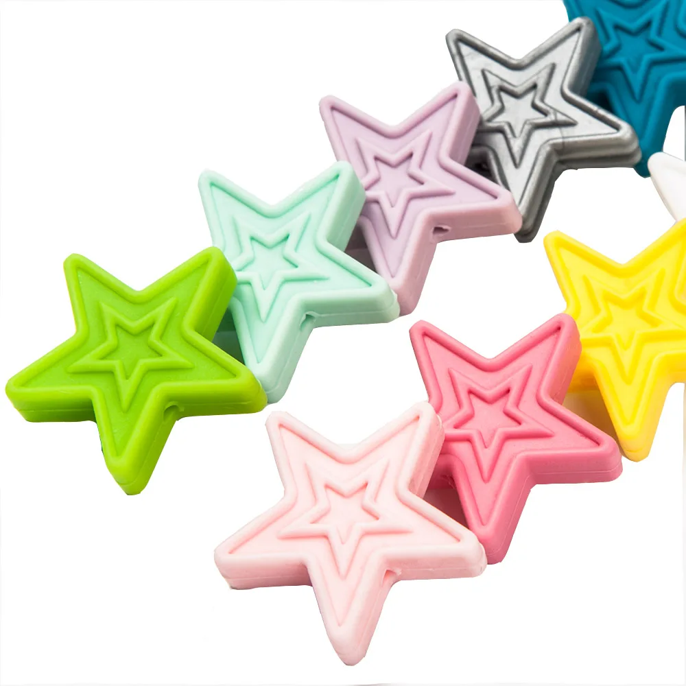 10Pcs Baby Tandjes Bpa Gratis Star Taai Zintuiglijke Siliconen Kralen Ambachten Ketting Voor Hanger Baby Bijtring Speelgoed Diy Gift
