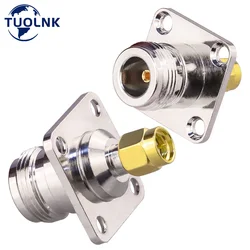 2pcs/Lot N Female to SMA Male 4 Holes Flange Panel Connector N SMA RF Coaxial Solder Connector Chassis Mount Coax Adapter