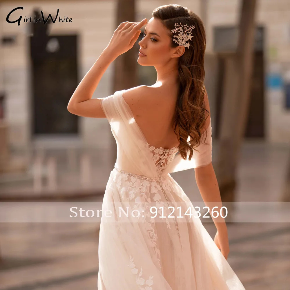 Vestidos De Noiva Romantische Prinses Kant Trouwjurken Sexy Off De Schouder Bridal Dress Applicaties A-lijn Bruid Gown