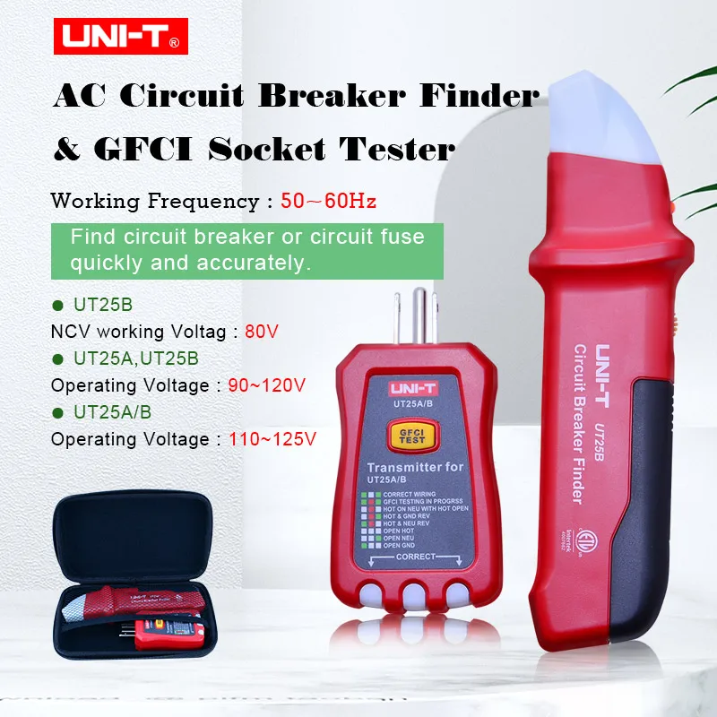 UNI-T UT25A Professional Automatic Circuit Breaker Finder Socket Tester NCV indicator GFCI test on socket with LED Indicator