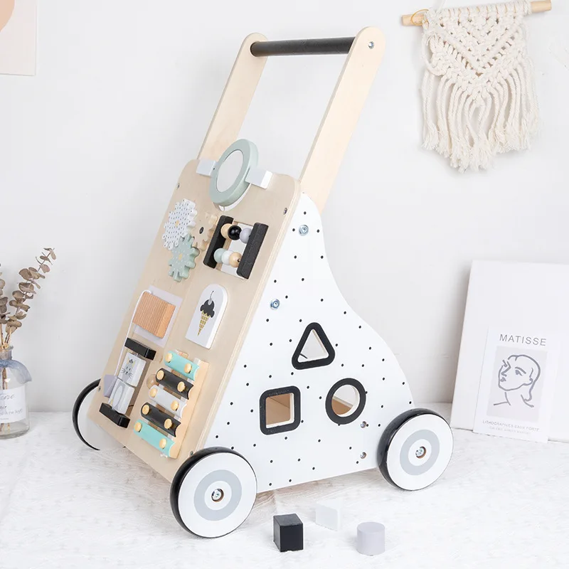 New Baby Wooden Walker Toddler Trolley Activity Walker Busy Board Montessori Educational Early Learning Toy For Kids Gift