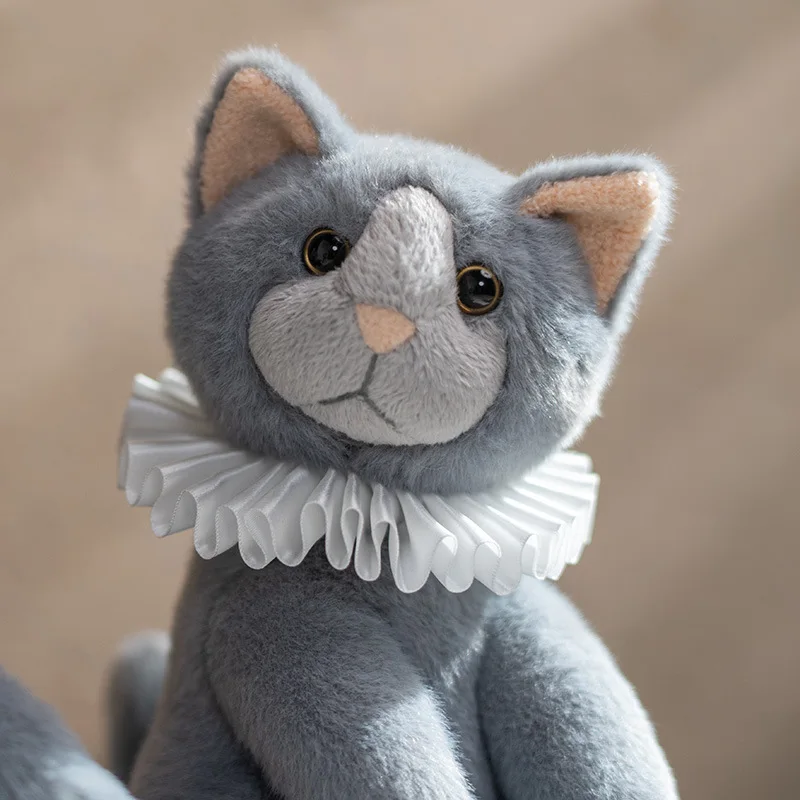 Kawaii Gray Pleated Collar Kitty Plush Toys For Girls Stuffed Animal Simulation Cat Korean Soft Doll New Born Baby Birthday Gift