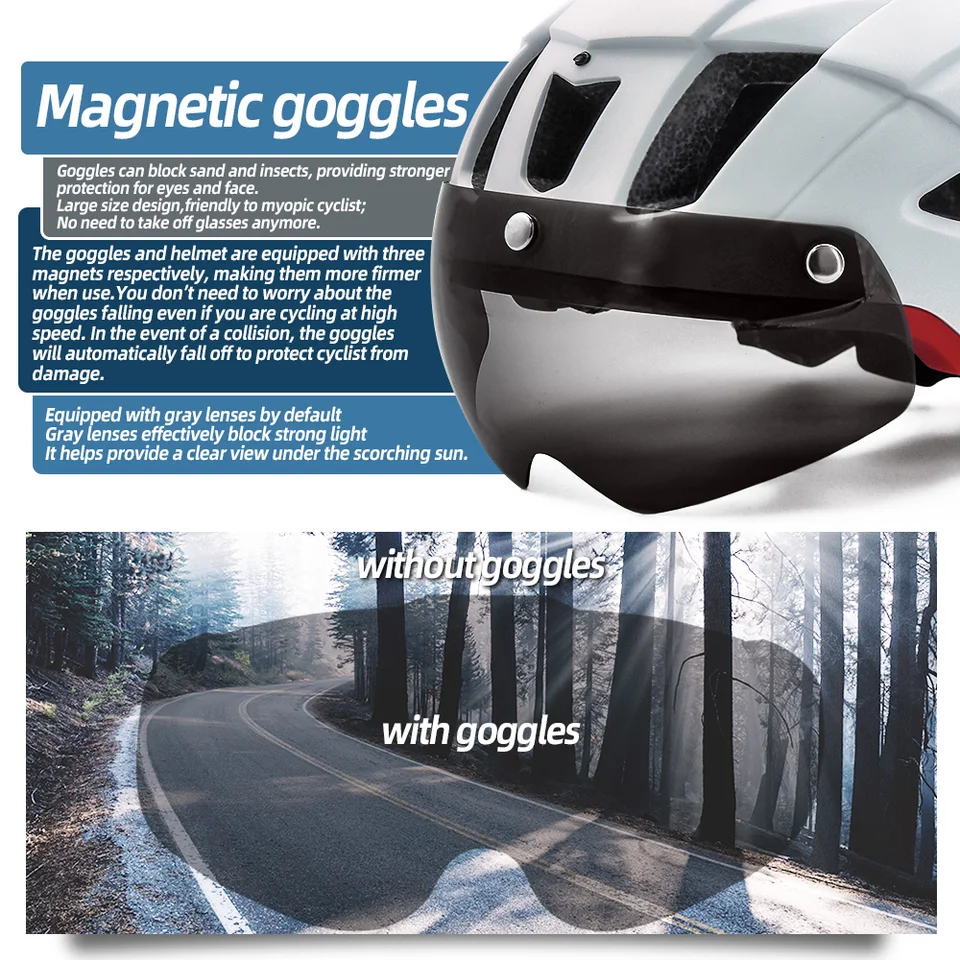 base camp road bike helmets with removable eye shield visor Helmet, Basecamp Bicycle Helmet Rear Light & Detachable Magnetic Goggles Lightweight Cycling Helmet Adjustable for Adult Men Women Mountain & (BC-069) : Sports & Outdoors this helmet adapts to whatever the ride throws at you without compromise DaBrim Cycling Classic Helmet Visor