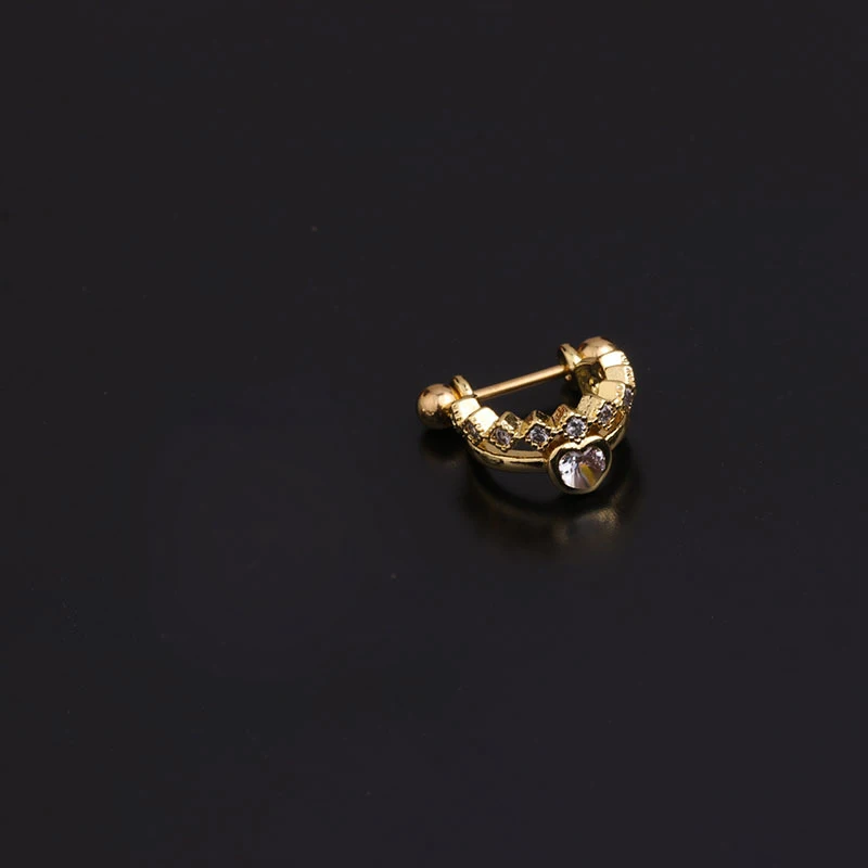 1 PCS Simple Micro Pave CZ C Shape Circle Ear Stud Cuff Earring Cute Small Gold Color Steel Bar Piercing Ear Jewelry