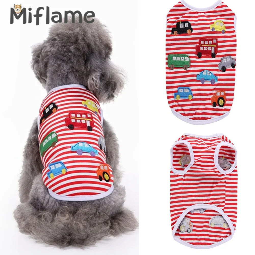 Miflame Stripe Small Dogs Clothes Funny Cars Dog Shirts For Pet Clothing Pomeranian Spitz Puppy Sleeveless Pets Cats T-shirts