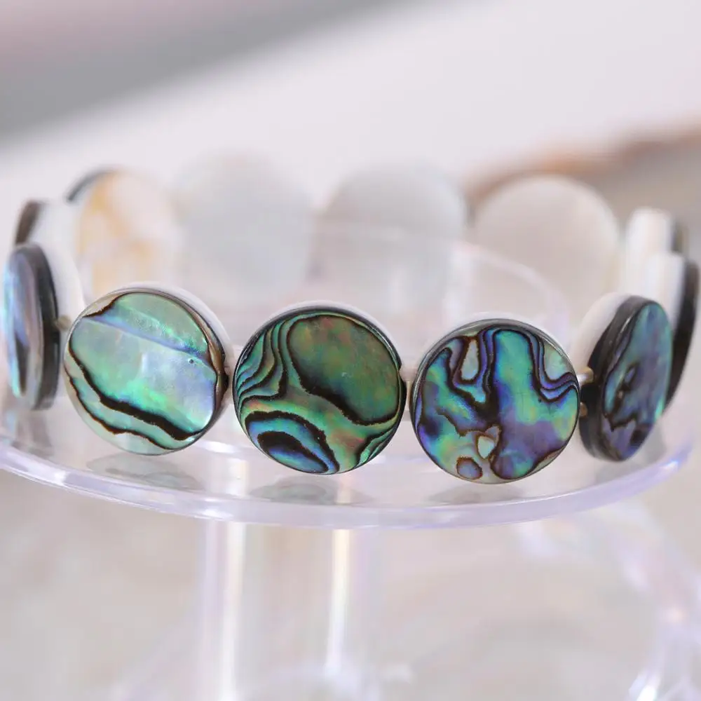 Natural Blue New Zealand Abalone Shell Bracelet 16MM Round Beads Bangle for Men Women Jewelry Gift  7