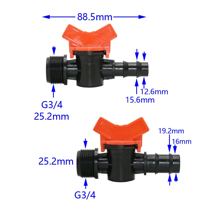 Válvula de riego de manguera macho para jardín, regulador de 3/4 a 16mm y 20mm, 1/2, 3/4, 1 unidad