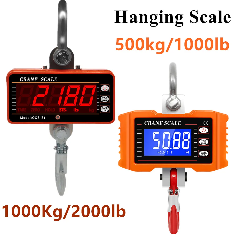 1000kg/500kg Digital Crane Scale Industrial Heavy Duty Scale High Accuracy Electronic Hanging Scale with HD Large Screen