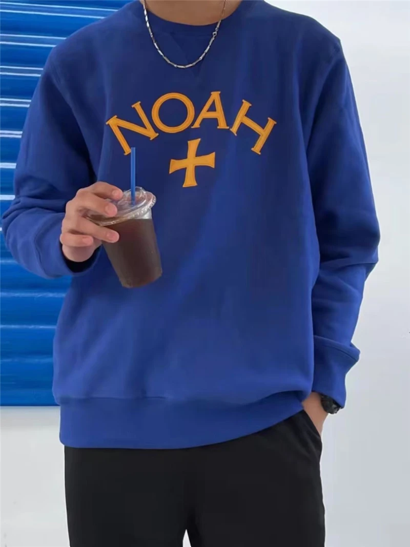 Yellow Logo Embroidered NOAH Sweatshirts Men Women 1:1 High Quality Patchwork Heavy Fabric Blue Noah Pullovers Loose Hoodie