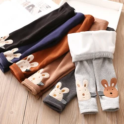 2023 Winter Warm 2 3 4 5 6 8 10 Years Children Cute Color Cartoon Patchwork Plus Velvet Thickening Leggings For Kids Baby Girls