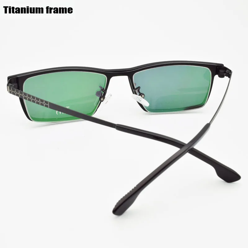 Half Frame Titanium Glasses Frame Myopia For Men Sunglasses Night-Vision Goggles with Polarized Clip Set of Magnet  Lens
