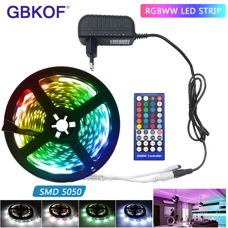 RGBW LED Strip Light RGB Color Changing Rope Lighting with Warm White SMD 5050 Tape Light 5M 10M 15M  Waterproof WIFI Controller