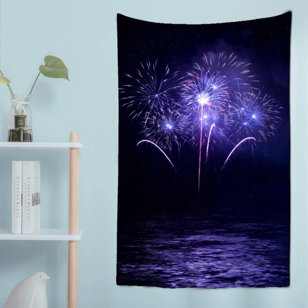 

Purple Colorful Fireworks Starry Tapestry Black Sky backdrop Wall Hanging Room Dorm Tapestries Art Home Psychedelic