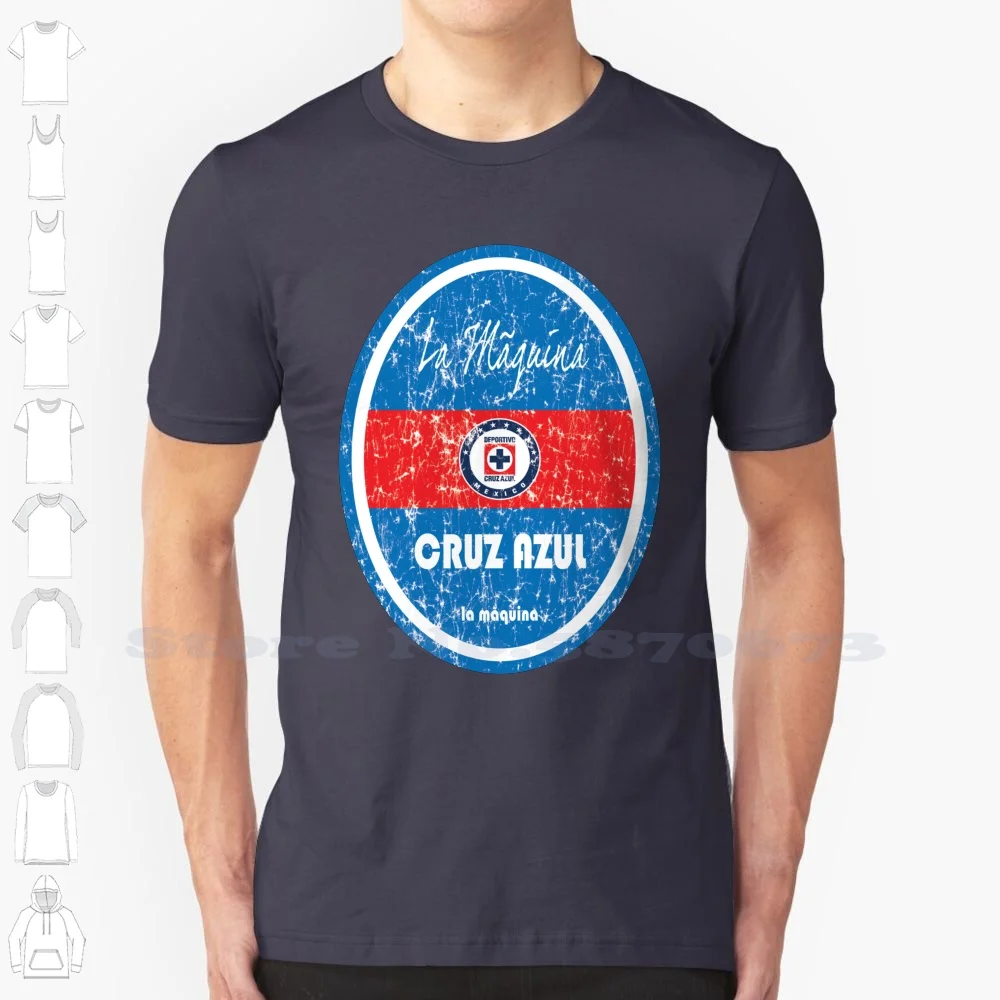 Liga Mx-Cruz Azul ( Distressed ) 100% Pure Cotton T-Shirt Football Liga Mx Club Deportivo Social Y Cultural Cruz Azul