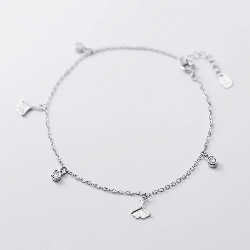 Decoration On Foot Jewelry Silver Anklets For Women Bobby Socks Chain 925 Sterling Silver Apricot Leaf 21CM Adjustable