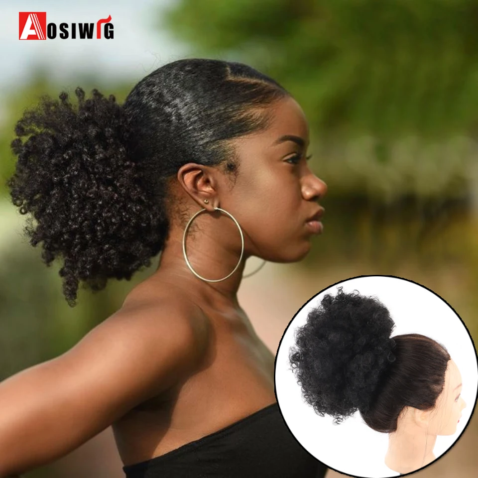 AOSIWIG Synthetic Scrunchy Hair Buns For Women Afro Puff Chignon Drawstring Ponytail Elastic With Hair Extensions Hairpieces