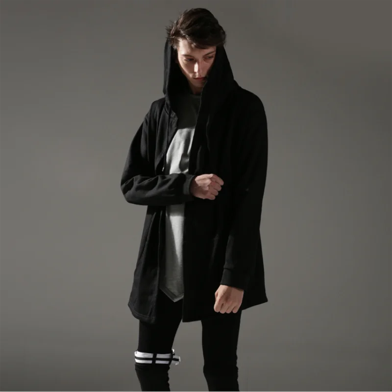 Men's Hooded Long Sleeve Hoodie Autumn And Winter New Brunet Youth Long Elf Coat Sports Fashion Trend Hoodie