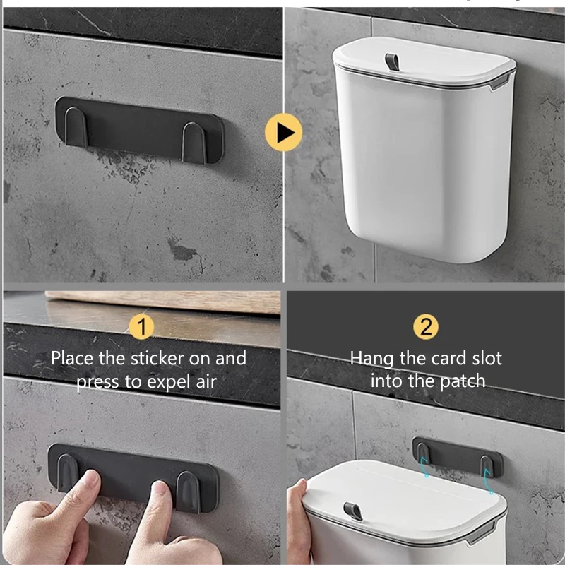 7L/9L Kitchen Trash with Cover Home Cupboard Door Wall-mounted Hanging Creative Storage Toilet Bathroom Paper Basket Papelera