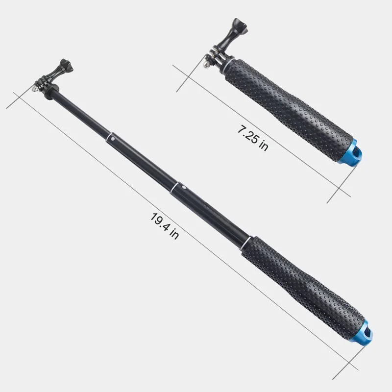 Selfie Monopod for Gopro Hero 12 11 10 9 8 7 6 5 4 3 Session Max Black Aluminum Extendable Pole Selfie Stick Tripod Mount for YI