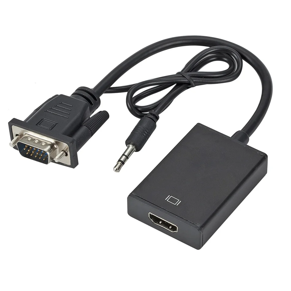 Câble adaptateur de convertisseur compatible Full HD 1080P VGA vers HDMI avec sortie Audio adaptateur VGA HD pour PC portable vers projecteur HDTV