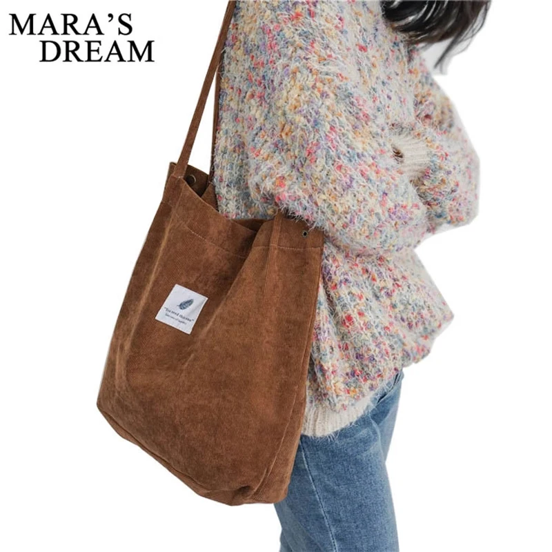 Mara\'s Dream women\'s Handbags Student Corduroy Tote Casual Solid Color Shoulder Bag Reusable Women Bag Shopping Beach Bag