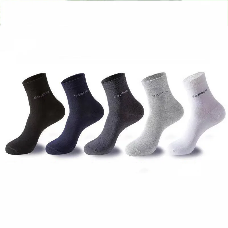 5 Pairs / Lot Bamboo Fiber Socks Men Casual Business Anti-Bacterial Breatheable Men\'s Crew Socks High Quality Guarantee Sock