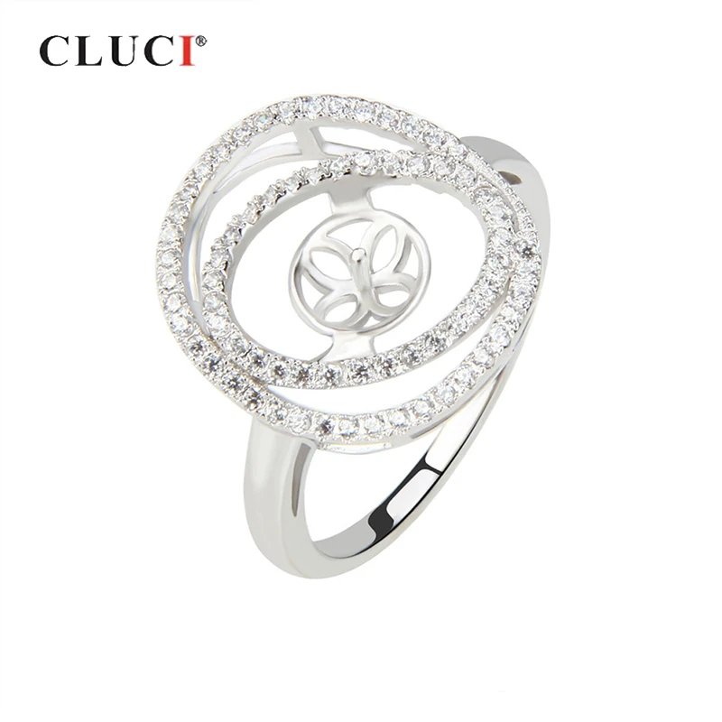 CLUCI Multiple Sizes 925 Sterling Silver Flower Zircon Rings Jewelry for Women Silver 925 Pearl Ring Mounting SR1018SB
