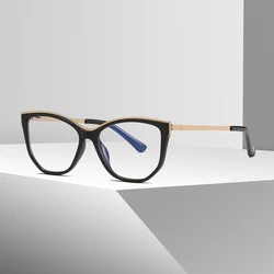 Fashion Women Eyeglasses Frame Cat Eye Full Rim Plastic Front Rim Alloy Temple Arms Anti-Scratch Coating Female Spectacles Frame