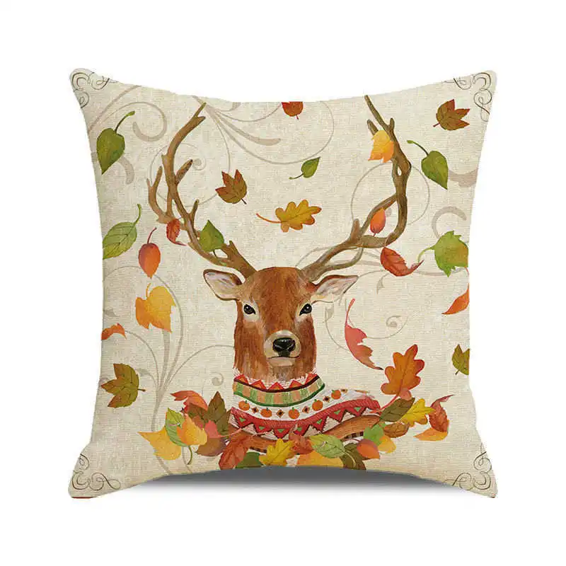 Happy Thanksgiving Cute Pet Autumn Harvest Festival Throw Pillow Case Inen Sofa Seat Cushion Cover Party Home Decor Pillowcase