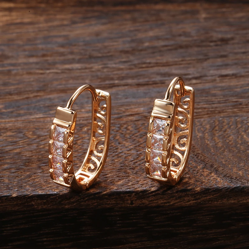 SYOUJYO Luxury Natural Zircon Hoop Earrings For Women Elegant 585 Rose Gold Color Bride Wedding Earrings Shiny Crystal Jewelry