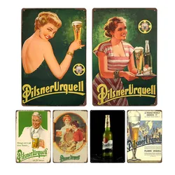 Pilsner Urquell metalowe ściany plakat artystyczny belgia piwo znak Vintage Bar człowiek jaskinia klub cyny malarstwo dekoracja tablica dekoracji 20x30cm