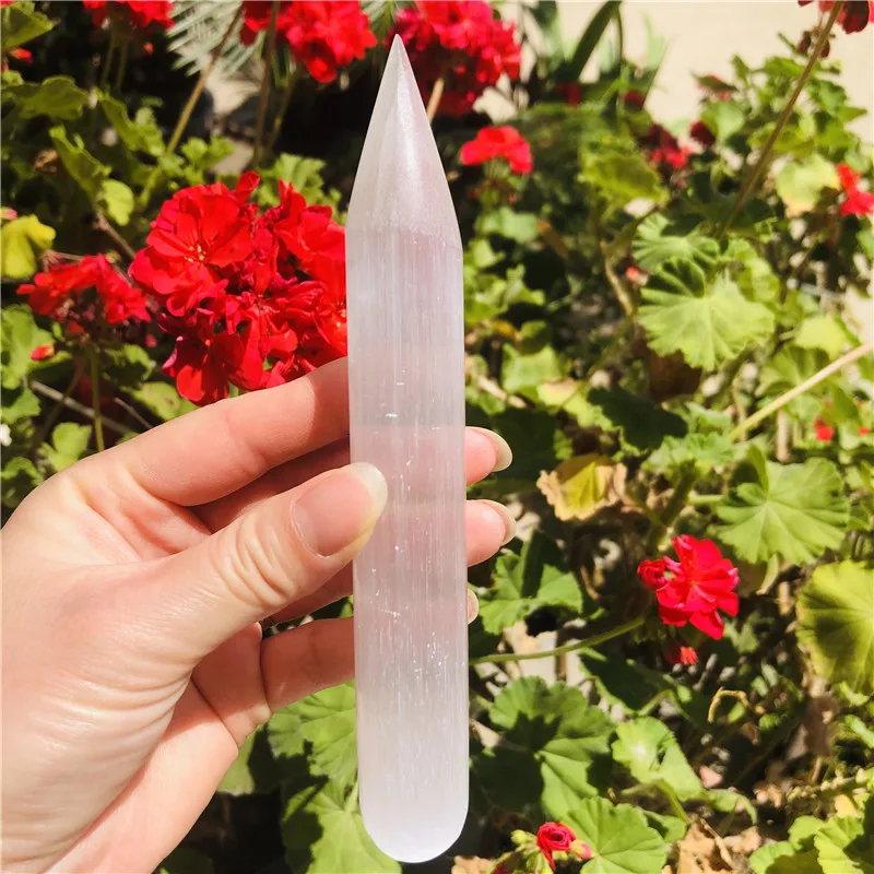 Natural Clear Gypsum Selenite Crystal Wand Massage Stick Energy Stone Gemstone Wicca Decor Point Gift From Moroccan