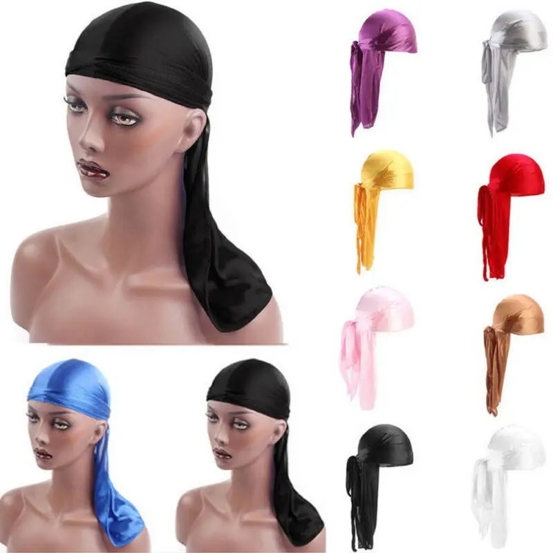 Fashion Men's Satin Durags Bandanna Turban Wigs Pirate Hat Men Silky Durag Headwear Headband