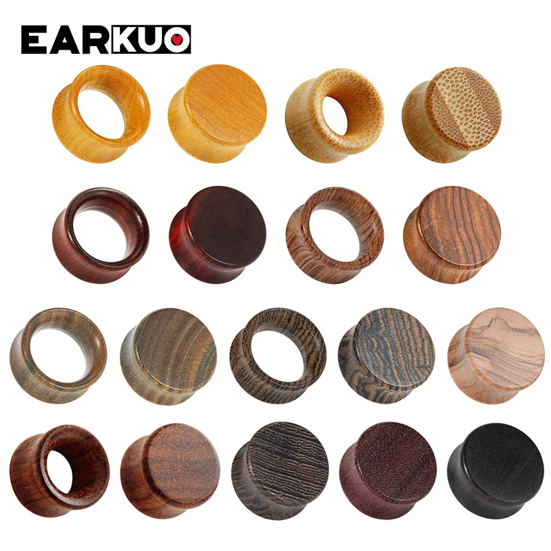 EARKUO Fashion Popular Hollow Flat Wood Ear Plugs And Tunnels Expanders Body Piercing Jewelry Earring Gauges Stretchers 2PCS