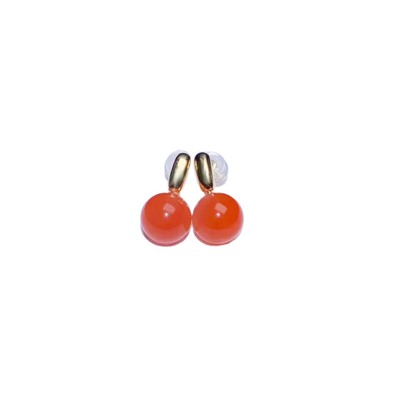 

shilovem 18K yellow Gold real Natural south Red agate stud earrings fine Jewelry wedding new plant Christmas gift e8.5-9005nh