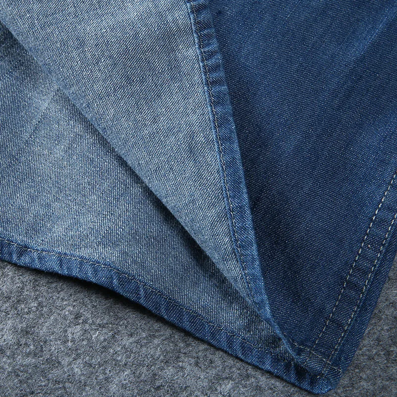 Męska 100% bawełna moda letnia Pure Color oddychająca wygodna stójka dżinsowa koszula z krótkim rękawem (oversize plus size) — zdjęcie 7
