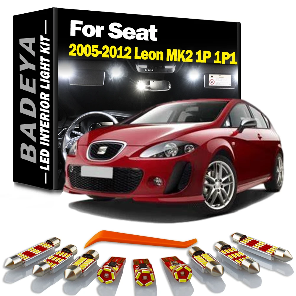 BADEYA 14Pcs Akcesoria samochodowe Bezbłędny zestaw oświetlenia wewnętrznego LED dla 2005-2009 2010 2011 2012 Seat Leon MK2 1P 1P1 Dome Map Lamp