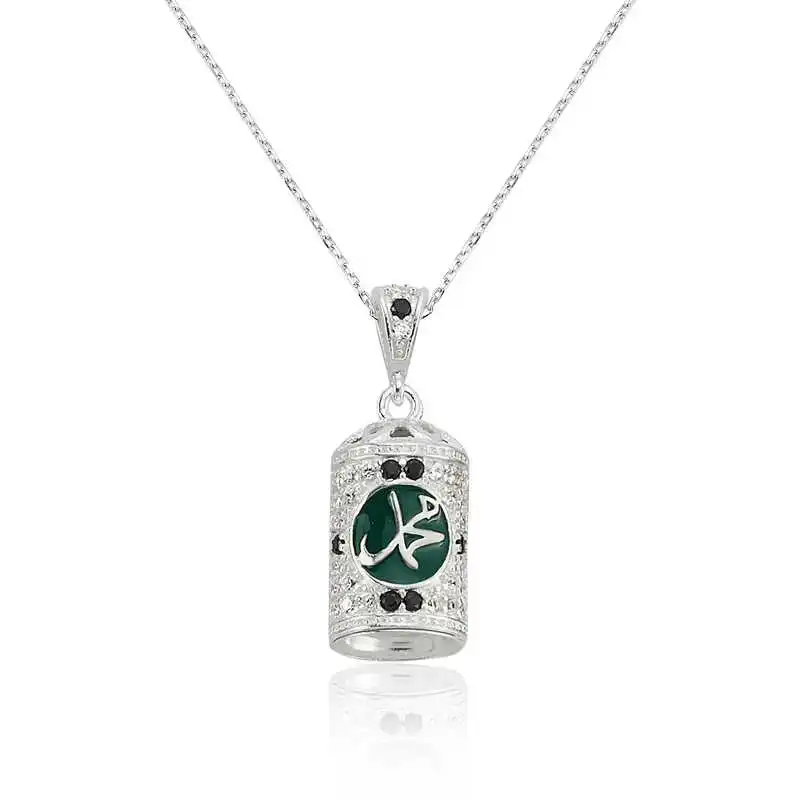 Silver Muhammad Written Cevşen Lady Necklace Zircon Stone 925 Sterling Women Fine Jewelry Wedding Party Birthday Gift - Jeweled - Pendant - Chain Choker - Female - Ladies - Fashion