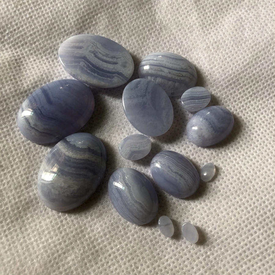 Natural Blue Lace Agate Chalcedony Bead Cabochon 2pcs/lot 18x25mm 13x18mm Oval Gemstone for Jewelry Making Ring Face