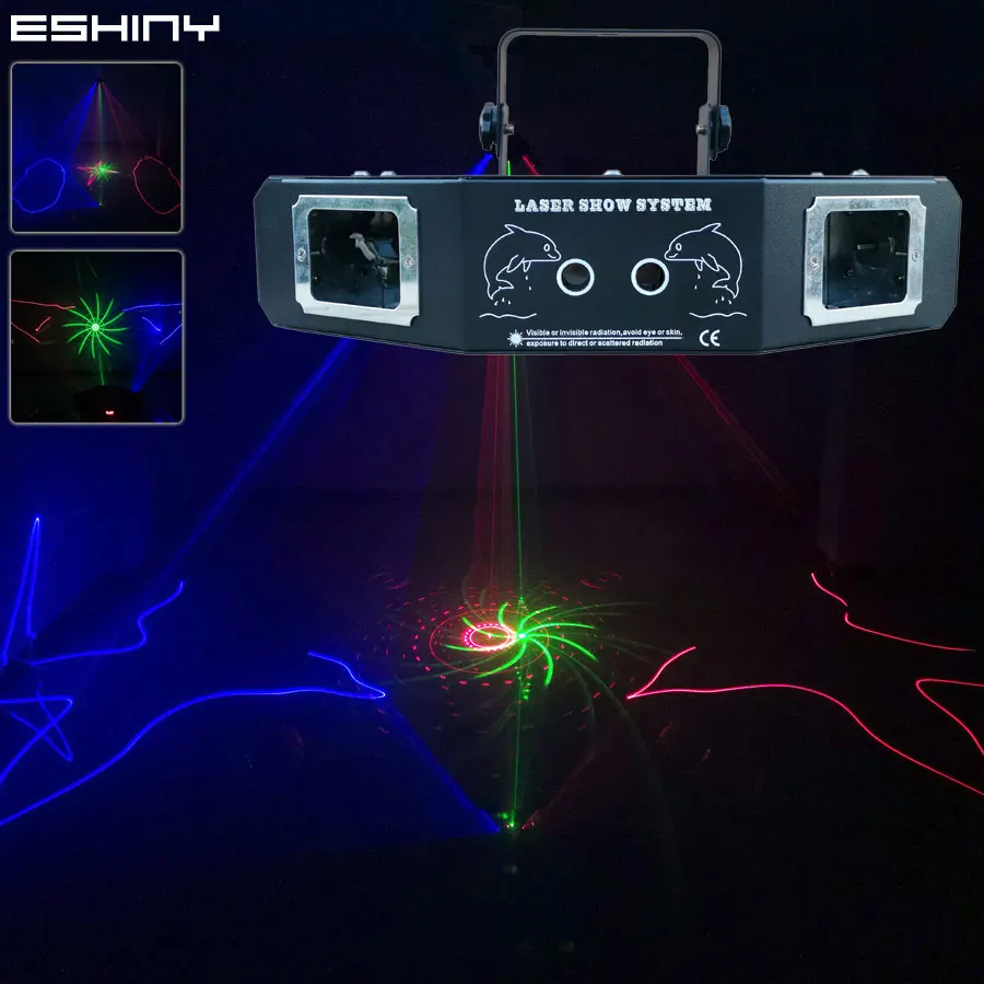 ESHINY 6 Lens 60 Patterns RGB Laser Lines Beam Stage DJ Light Dance Bar Projector Scans DMX512 Party Effect Lights Show G15N7