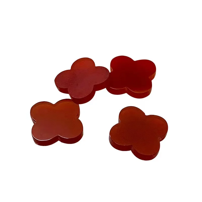 Natural Red Carnelain Clover Wholesale 14x14x2mm Yotsuno Lucky Flower Bead For Rings Earrings Ring Jewelry Making 10pcs/lot