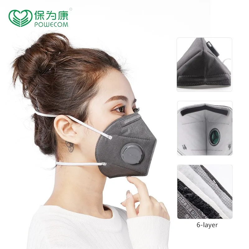 KN95 Powecom Mask Breathing Valve 6-Layer Protection Anti-dust Headband Face Masks Reusable Mascarillas Activated Carbon Mask