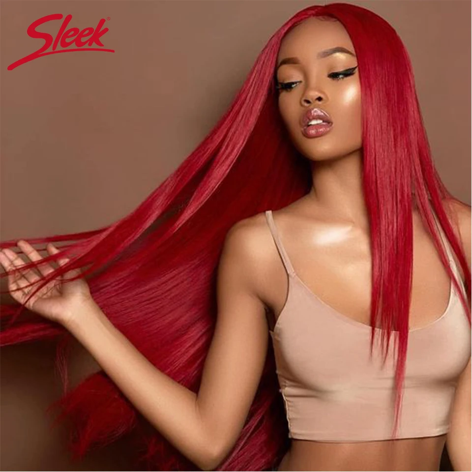 Sleek natal-extensiones de cabello humano Remy brasileño, pelo Yaki recto rojo 99J marrón 4 #, paquetes de 190 gramos por paquete, 100%