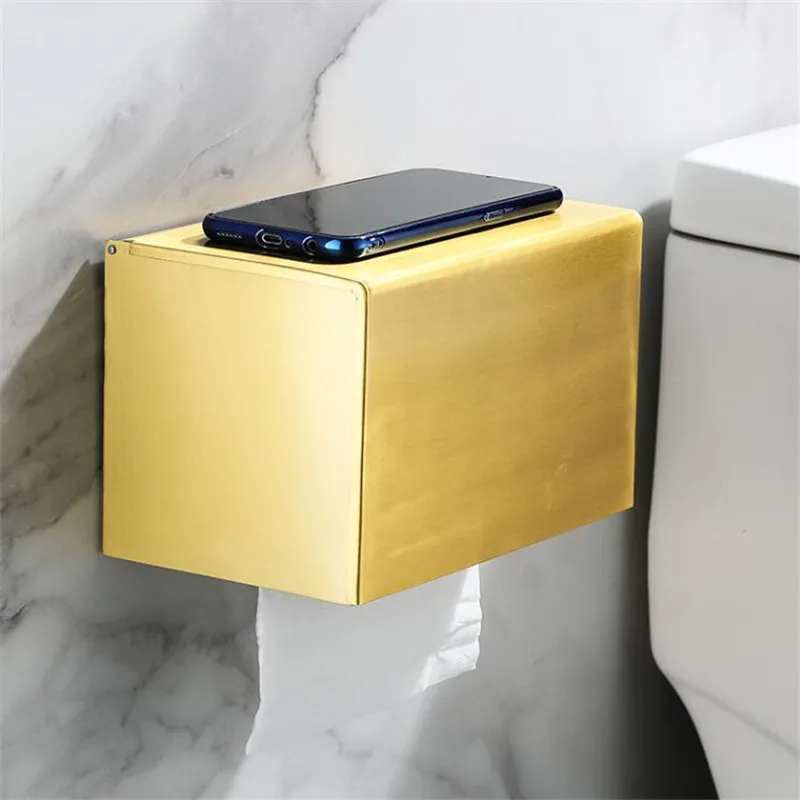 

Aluminum Brushed Gold Toilet Tissue Roll Box/Rack Bathroom Paper Holder Wall Mounted Nail Punched Bath Hardware Storage