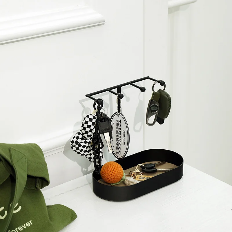 

Desktop Jewelry Organizer Display Jewelry Case Boxes Iron Storage Tray Oval Leather Pad Debris Tray Storage Earring Holder