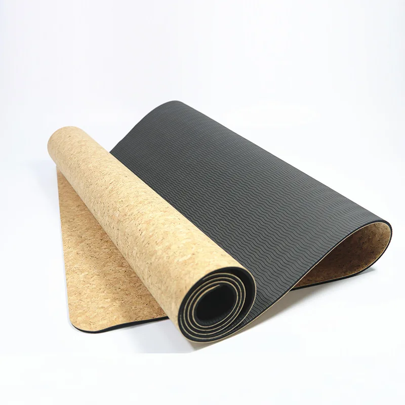 68cm*5mm Natural Cork Yoga Exercise Mat Widen TPE Pilates Fittness Mat with Position Line Non-slip Yoga Pad Gym Sports Mat