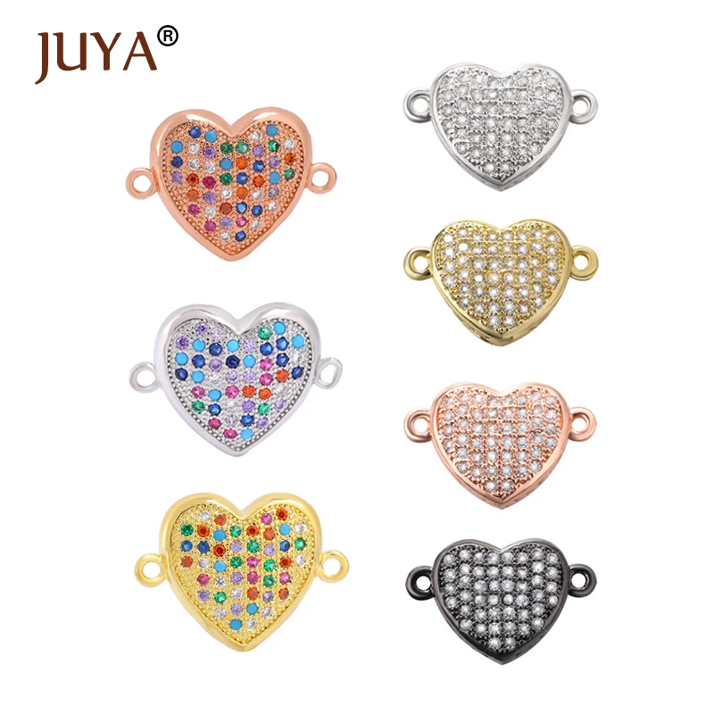 JUYA Jewelry Making Love Heart Connectors Cubic Zircon Heart Pendants for DIY Woman Bracelet Necklace Accessories Charm Pendant