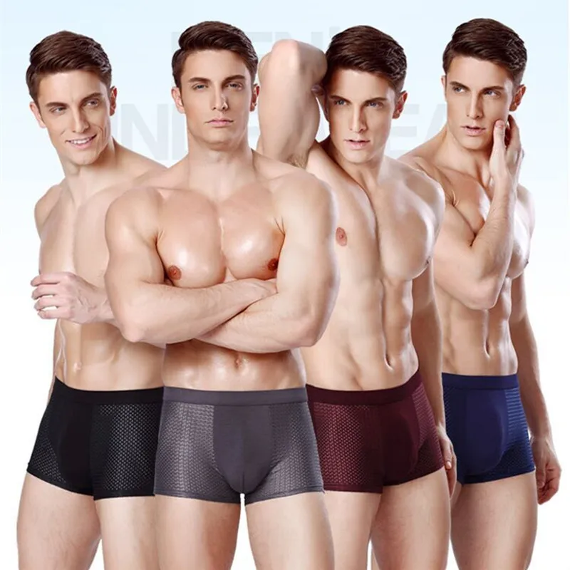 4pcs/Lot Men\'s Boxers Panties of Large Sizes Shorts Mesh for Underpants Bamboo Underwears Knickers Gifts for Men Male