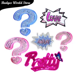 1 Pcs Say hello icon Cartoon Sequin Embroidered Iron on Patch for Clothing DIY Stripes Clothes Patchwork Stickers Custom Badges