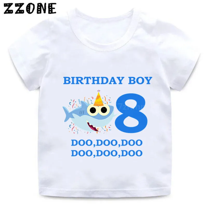 Shark 1-9 Number Print Cartoon Funny T shirt Kids Happy Birthday Present T-shirt Boys Girls Summer Clothes,HKP2441